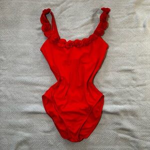 Elegant Red Floral Women's One-Piece Swimsuit